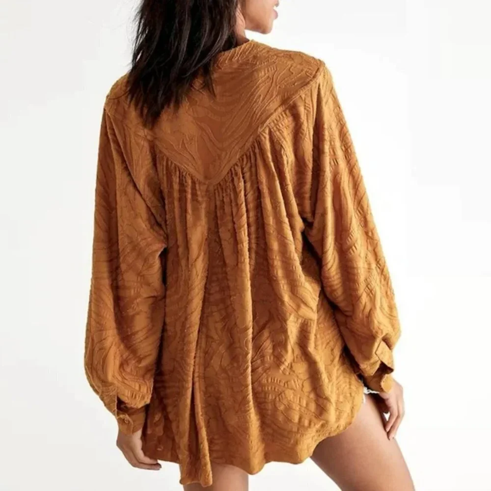 New Free People Can't Stop Dreaming Brown Long Sleeve Tunic Size XS